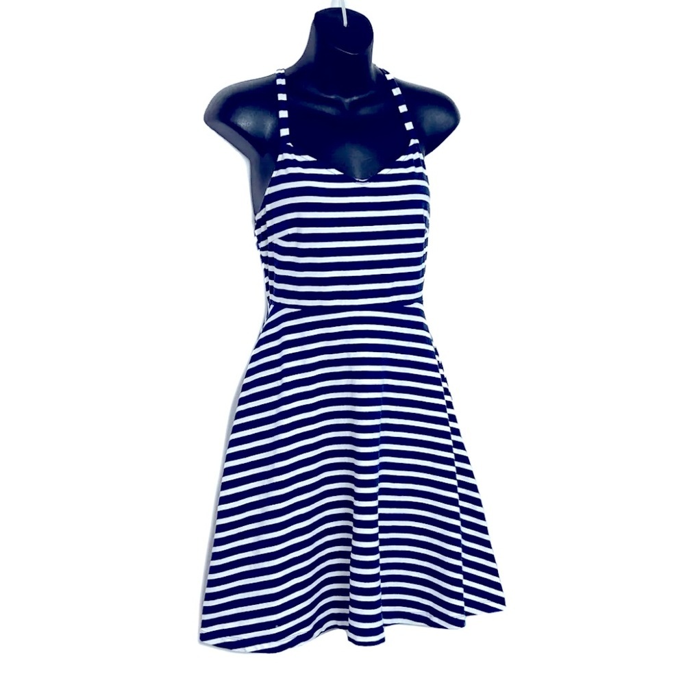 Old Navy Striped Short Strappy Dress Crisscross Back Sz S